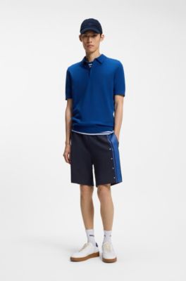 Bermuda relaxed fit in terry di cotone con striscia laterale, Blu scuro