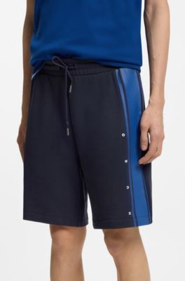Relaxed-fit shorts in cotton terry with side stripe, Dark Blue