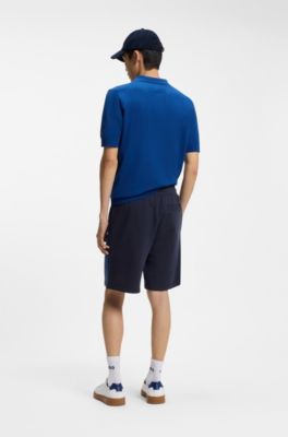 Bermuda relaxed fit in terry di cotone con striscia laterale, Blu scuro