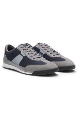 Mixed-material trainers with ridged outsole, Light Grey