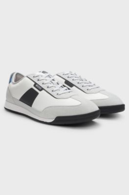 Mixed-material trainers with ridged outsole, Light Grey