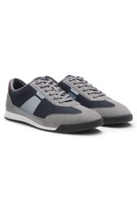 Mixed-material trainers with ridged outsole, Light Grey