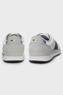 Mixed-material trainers with ridged outsole, Light Grey
