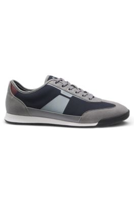 Mixed-material trainers with ridged outsole, Light Grey