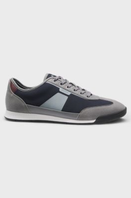 Mixed-material trainers with ridged outsole, Light Grey