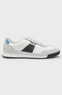 Mixed-material trainers with ridged outsole, Light Grey