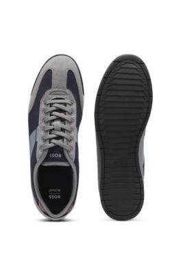 Mixed-material trainers with ridged outsole, Light Grey
