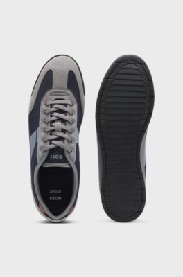 Mixed-material trainers with ridged outsole, Light Grey