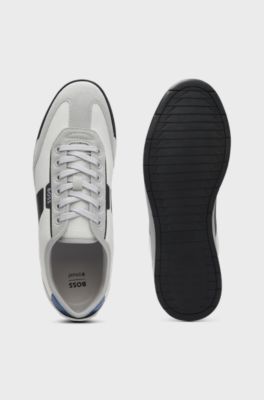 Mixed-material trainers with ridged outsole, Light Grey