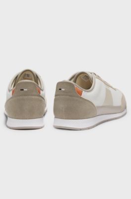 Mixed-material trainers with ridged outsole, Light Beige