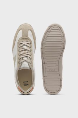 Mixed-material trainers with ridged outsole, Light Beige
