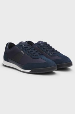 Mixed-material trainers with ridged outsole, Dark Blue