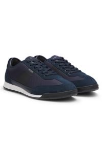 Mixed-material trainers with ridged outsole, Dark Blue