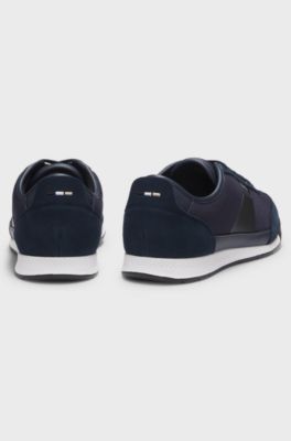 Mixed-material trainers with ridged outsole, Dark Blue