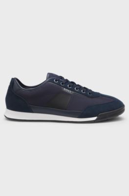 Mixed-material trainers with ridged outsole, Dark Blue