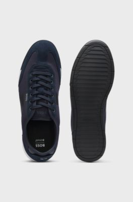 Mixed-material trainers with ridged outsole, Dark Blue