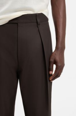 BOSS BY BECKHAM pleat-front trousers in cotton, Brown