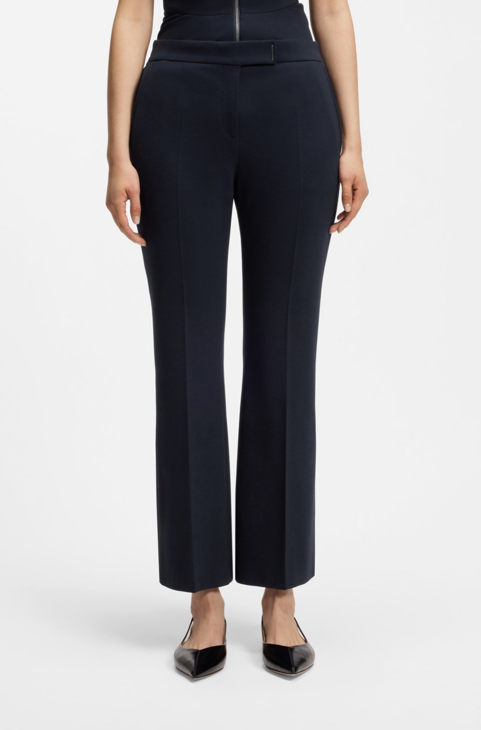 Flared-fit cropped trousers in wrinkle-resistant stretch fabric