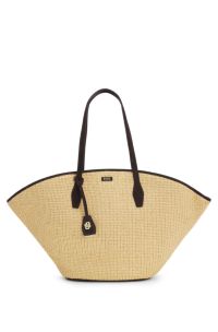 Raffia tote bag with leather trims, Beige