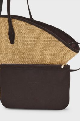 Raffia tote bag with leather trims, Beige