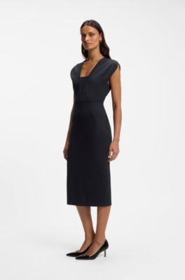 Vestito aderente con rifiniture in gros-grain, Blu scuro