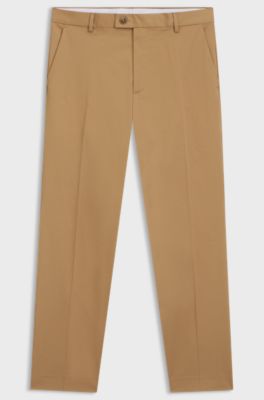 BOSS ONE Straight-fit trousers in Italian stretch cotton, Beige