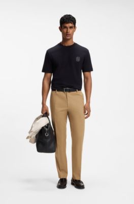 BOSS ONE Straight-fit trousers in Italian stretch cotton, Beige