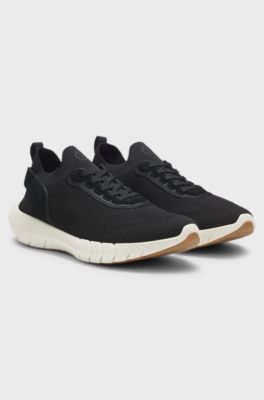 BOSS-MOTION trainers with knitted uppers and leather trims, Black