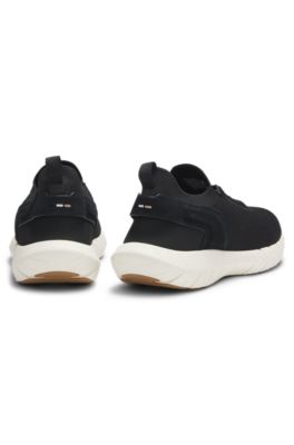 BOSS Motion trainers with knitted uppers and leather trims, Black