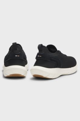 BOSS-MOTION trainers with knitted uppers and leather trims, Black