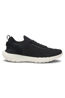 BOSS Motion trainers with knitted uppers and leather trims, Black