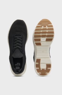 BOSS-MOTION trainers with knitted uppers and leather trims, Black