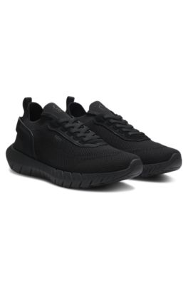 BOSS Motion trainers with knitted uppers and leather trims, Black