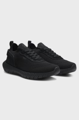 BOSS-MOTION trainers with knitted uppers and leather trims, Black