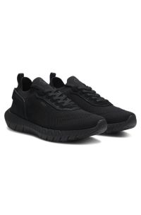 BOSS Motion trainers with knitted uppers and leather trims, Black