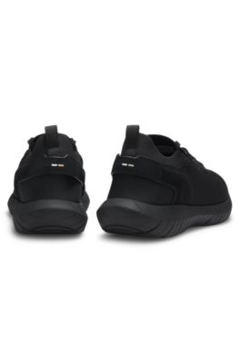 BOSS Motion trainers with knitted uppers and leather trims, Black
