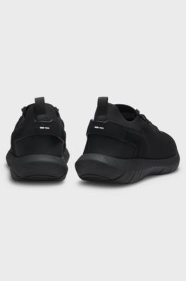 BOSS-MOTION trainers with knitted uppers and leather trims, Black