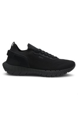 BOSS Motion trainers with knitted uppers and leather trims, Black
