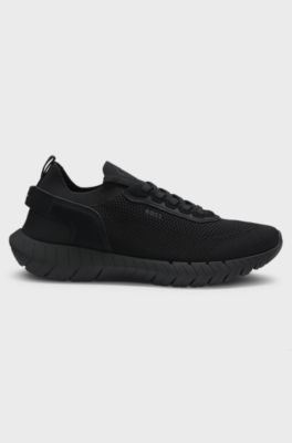 BOSS-MOTION trainers with knitted uppers and leather trims, Black