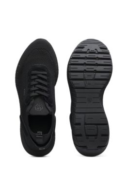 BOSS Motion trainers with knitted uppers and leather trims, Black