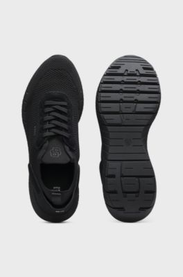 BOSS-MOTION trainers with knitted uppers and leather trims, Black