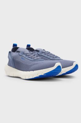 BOSS-MOTION trainers with knitted uppers and leather trims, Light Grey