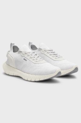 BOSS-MOTION trainers with knitted uppers and leather trims, Natural