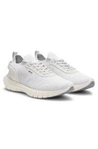 BOSS Motion trainers with knitted uppers and leather trims, White