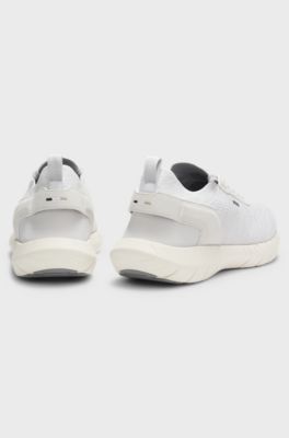 Sneakers BOSS-MOTION con tomaia in maglia e rifiniture in pelle, Bianco