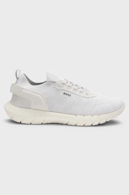 Sneakers BOSS-MOTION con tomaia in maglia e rifiniture in pelle, Bianco