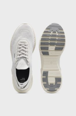 Sneakers BOSS-MOTION con tomaia in maglia e rifiniture in pelle, Bianco