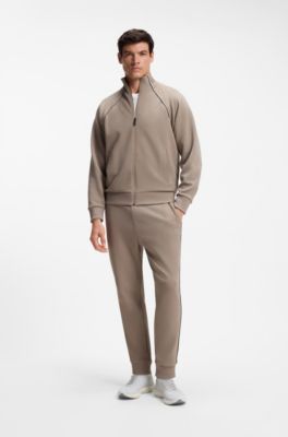 BOSS-MOTION Sneakers aus Strick mit Leder-Details, Wei&szlig;