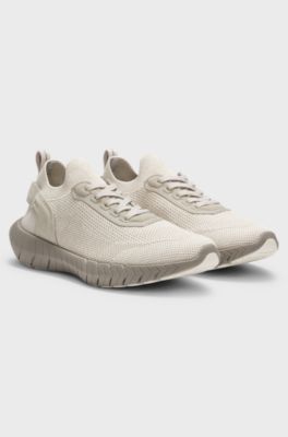 BOSS-MOTION trainers with knitted uppers and leather trims, Light Beige