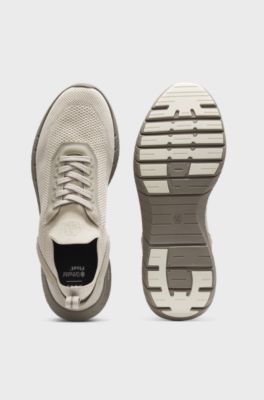BOSS-MOTION trainers with knitted uppers and leather trims, Light Beige